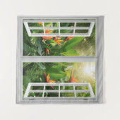 Square White Window with Tropical Scenic View Wandkleed (Voorkant (horizontaal))
