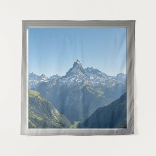 Square Window with Views of the Swiss Alps Wandkleed (Voorkant)