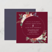 Square Winter Berry Floral Wedding Invitation Kaart (Voorkant / Achterkant)