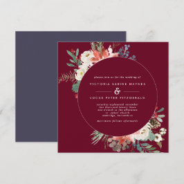 Square Winter Berry Floral Wedding Invitation Kaart