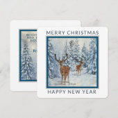 Square Winter Forest w/Deer | Kerstfeestdag Feestdagenkaart (Voorkant / Achterkant)