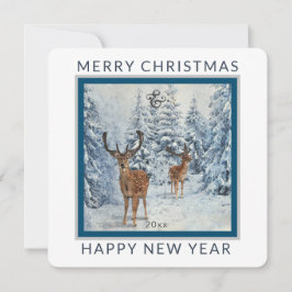 Square Winter Forest w/Deer | Kerstfeestdag Feestdagenkaart