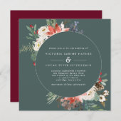 Square Winter Sage & Marsala Floral Wedding Kaart (Voorkant / Achterkant)
