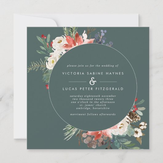 Square Winter Sage & Marsala Floral Wedding Kaart (Voorkant)