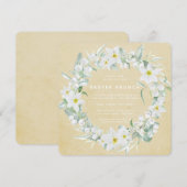 Square Yellow + White Floral Wreater Brunch Kaart (Voorkant / Achterkant)