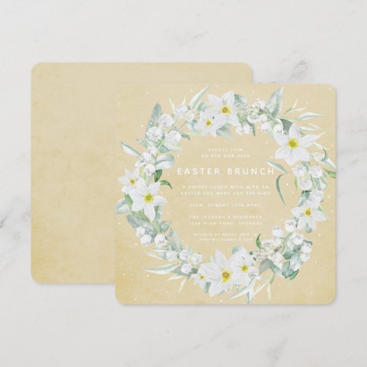 Square Yellow + White Floral Wreater Brunch Kaart (Voorkant / Achterkant)