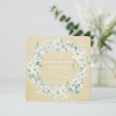 Square Yellow + White Floral Wreater Brunch Kaart (Staand voorkant)