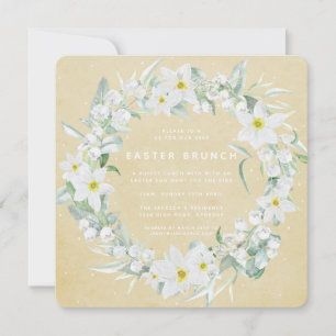 Square Yellow + White Floral Wreater Brunch Kaart