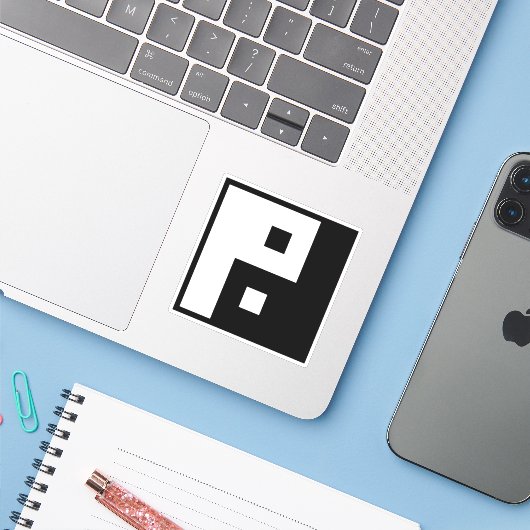 Square Yin Yang Sticker (Laptop met iPhone)