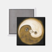 SquareFridge Magnet met gouden YinYang-vredesduive (Voorkant / Achterkant)