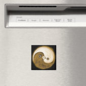SquareFridge Magnet met gouden YinYang-vredesduive (Insitu (Vaatwasser))