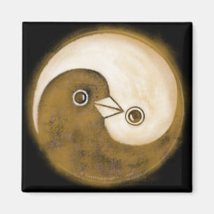 SquareFridge Magnet met gouden YinYang-vredesduive