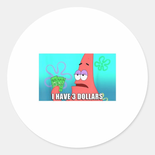 Squarepants Patrick 3 Dollars Quote Funny  Ronde Sticker (Voorkant)