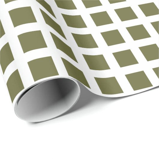 Squares 02 - Deep Olive op White Cadeaupapier (Rol Hoek)