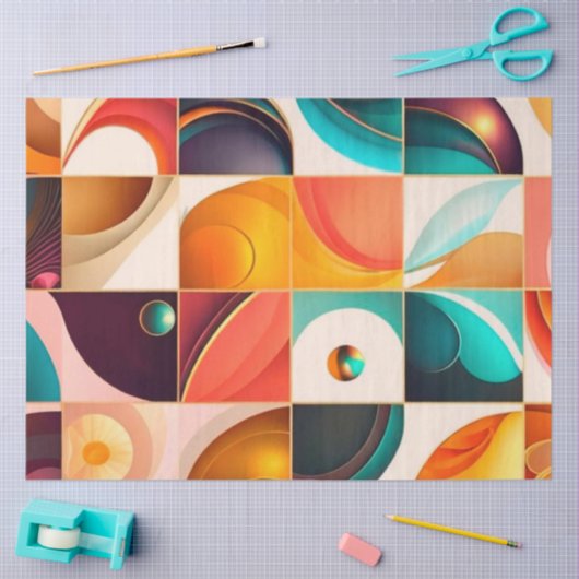 Squares Abstract Retro Populair Collectie Tissuepapier (Craft)