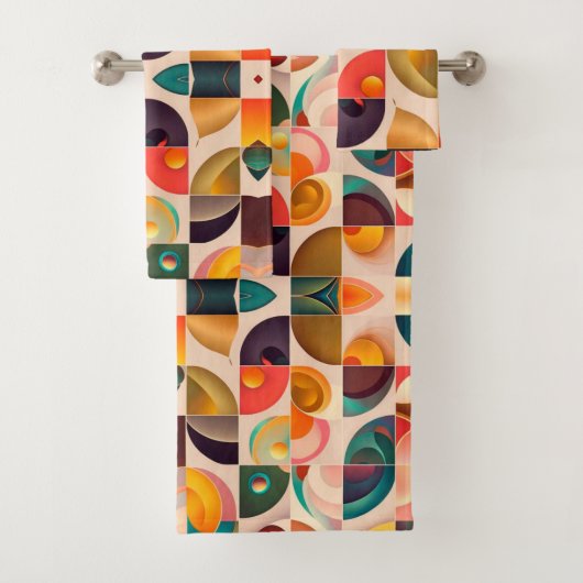 Squares Abstract Retro Trendy Collectie Bad Handdoek (Insitu)