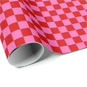 Squares Checker Small DIY Colors Red Hot Pink Cadeaupapier (Rol Hoek)