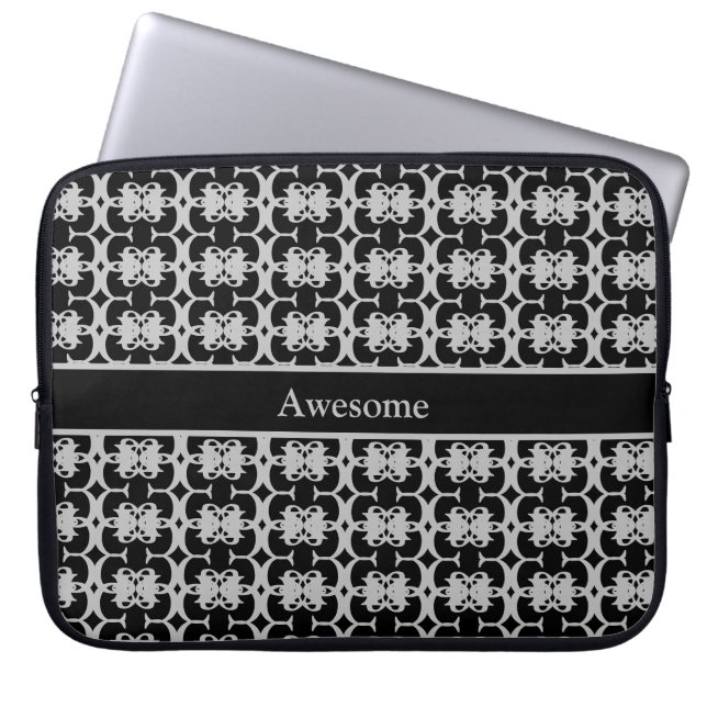 Squares & Diamond Pattern in Black & Silver Grey Laptop Sleeve (Voorkant)