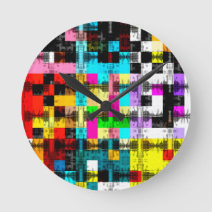 Squares Geometrische kleurrijke abstracte kunst Ronde Klok