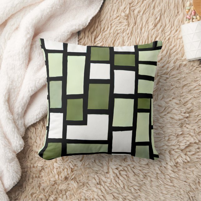 Squares Green Olive Sage Kussen (Deken)