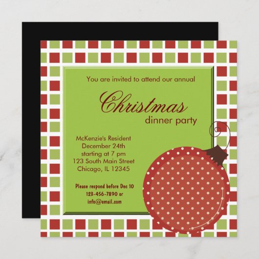 Squares Kerstdiner Kaart (Voorkant / Achterkant)