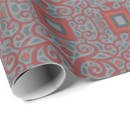 Squares & Lace, arabesque patroon, grijze terracot Cadeaupapier