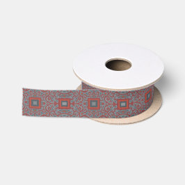 Squares & Lace, arabesque patroon, grijze terracot Satijnen Lint