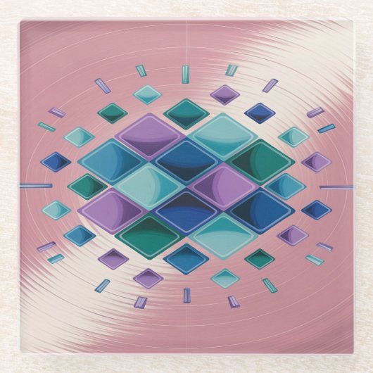 Squares Metallic Roze Glas Onderzetter (Voorkant)