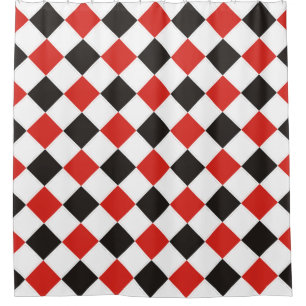 Squares Patroon zwart rood wit + je rug. Douchegordijn