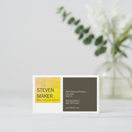 Squares Simple / Grungy Geel / Bruin Visitekaartje (Staand voorkant)
