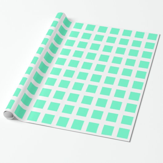 Squares - Turquoise op White Cadeaupapier (Uitgerold)