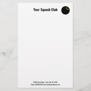 Squash club briefpapier met gele stippen bal logo 