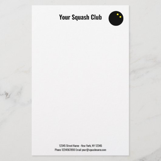 Squash club briefpapier met gele stippen bal logo  (Voorkant)