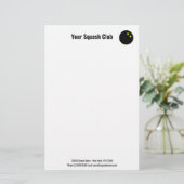 Squash club briefpapier met gele stippen bal logo  (Staand voorkant)