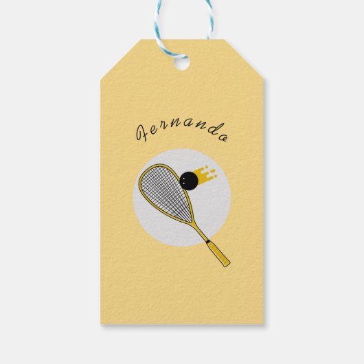 Squash Player Coach Racket & Ball Kinder Name Cadeaulabel (Achterkant)