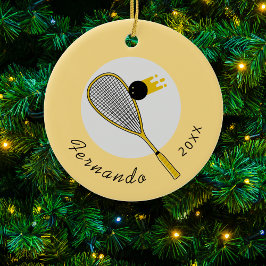 Squash Player Coach Racket & Ball Name Year Sports Keramisch Ornament