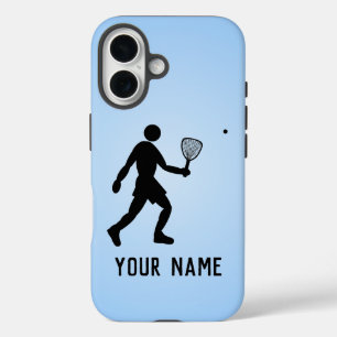 Squashspeler / Racquetball Motief & jouw naam blau iPhone 16 Hoesje