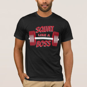 Squat als een Boss Red Barbells Fitness Training T-shirt