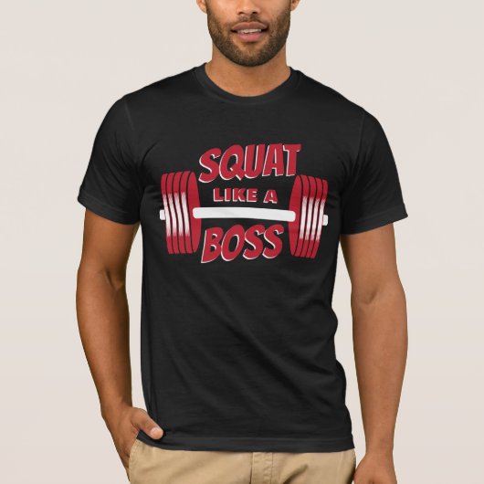 Squat als een Boss Red Barbells Fitness Training T-shirt (Voorkant)