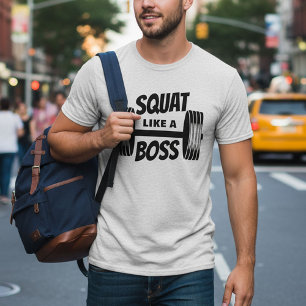 Squat als een Boss Simple Barbell Fitness Training T-shirt