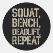 Squat Bench Deadlift Herhaal Gym T-shirt Gewichthe Ronde Sticker (Voorkant)