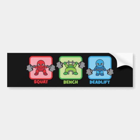Squat, Bench Press, Deadlift - Kawaii Powerlifter Bumpersticker (Voorkant)