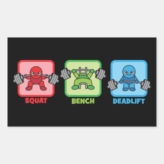 Squat, Bench Press, Deadlift - Kawaii Powerlifter Rechthoekige Sticker (Voorkant)