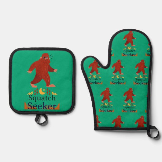 Squatch Seeker grote voet Ovenwant & Pannenlap Set (Voorkant)