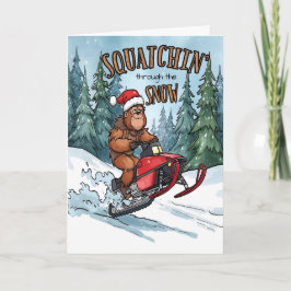 Squatchin' through the Snow Bigfoot Christmas Feestdagen Kaart