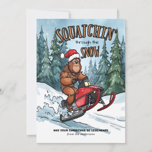 Squatchin' through the Snow Bigfoot Christmas Feestdagenkaart (Voorkant)