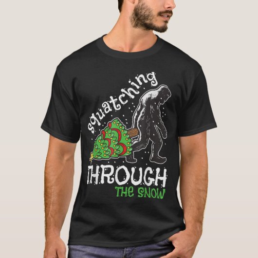 Squatching Through The Snow Bigfoot Art T-shirt (Voorkant)