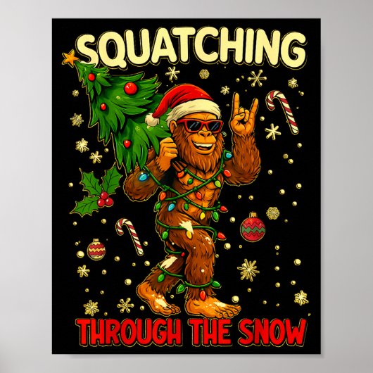 Squatching Through The Snow Funny Bigfoot Xmas Lig Poster (Voorkant)
