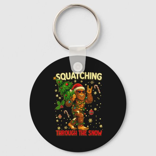 Squatching Through The Snow Funny Bigfoot Xmas Lig Sleutelhanger (Voorkant)