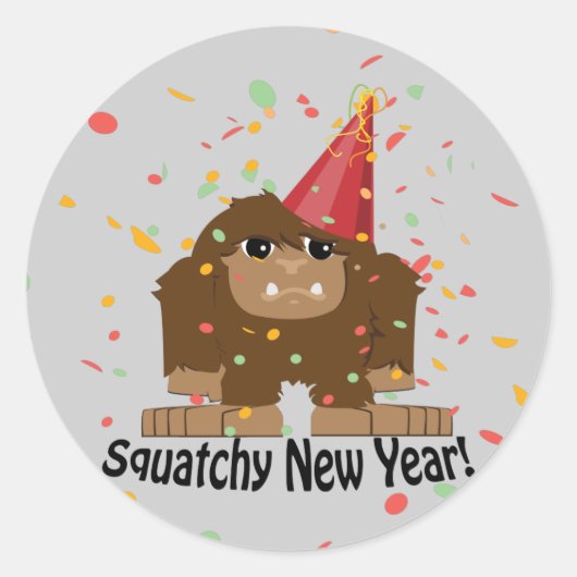 Squatchy nieuwjaar ronde sticker (Voorkant)